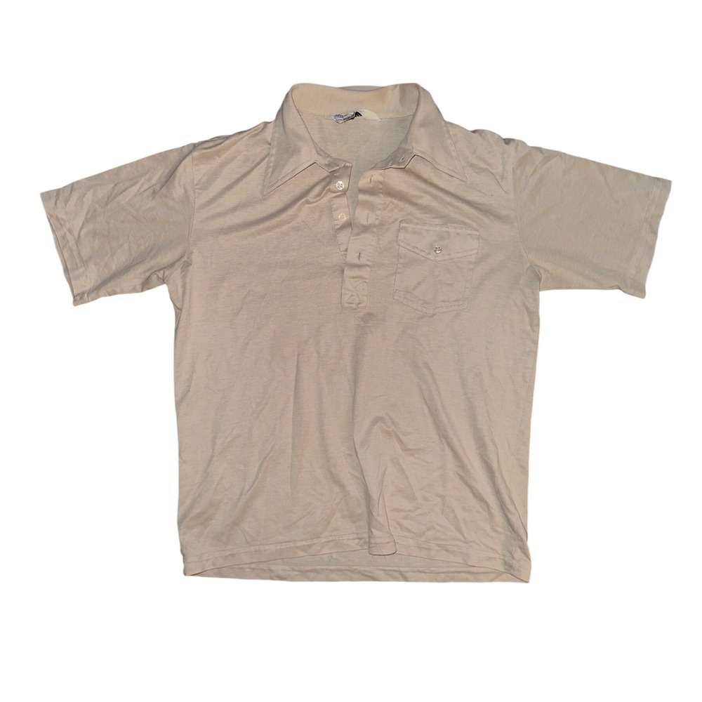 Vintage JCPenney Mens Tan Polo Shirt Short Sleeve Chest Pocket Large 42-44